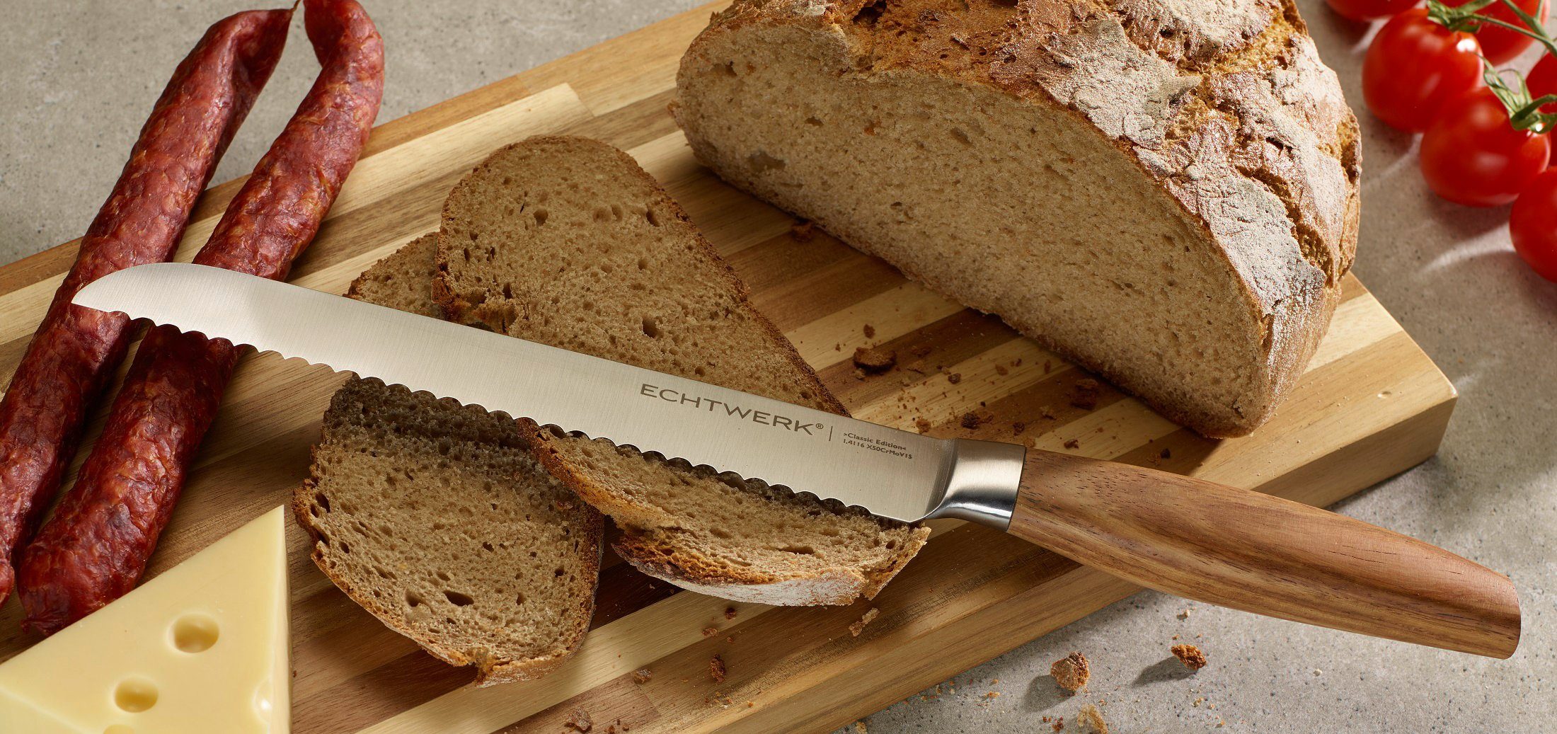 ECHTWERK Brotmesser Classic Edition, Küchenmesser, Edelstahl, Klingenlänge 20 cm, Griff aus Akazienholz