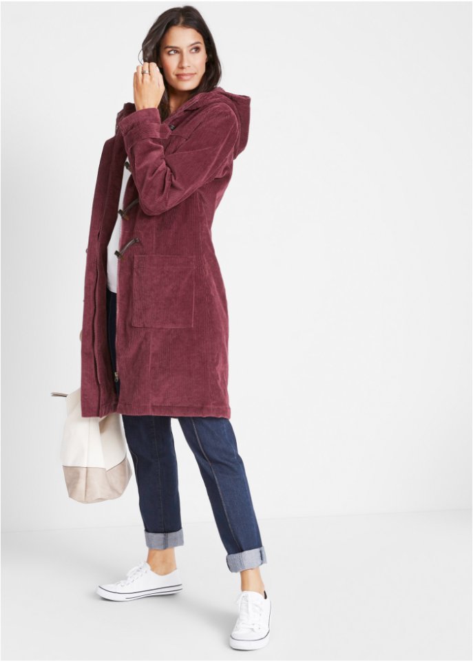 Gefütterter Cord-Dufflecoat, halblang