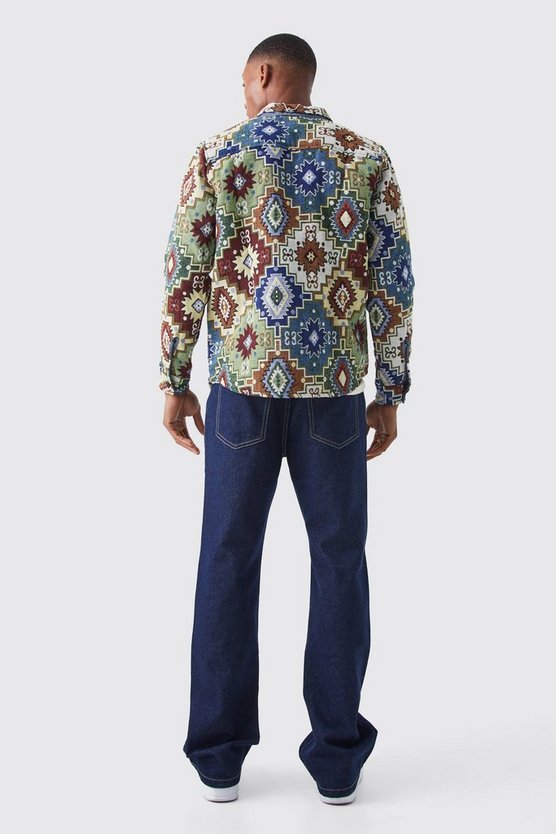 Langärmliges gemustertes Overshirt mit Reißverschluss