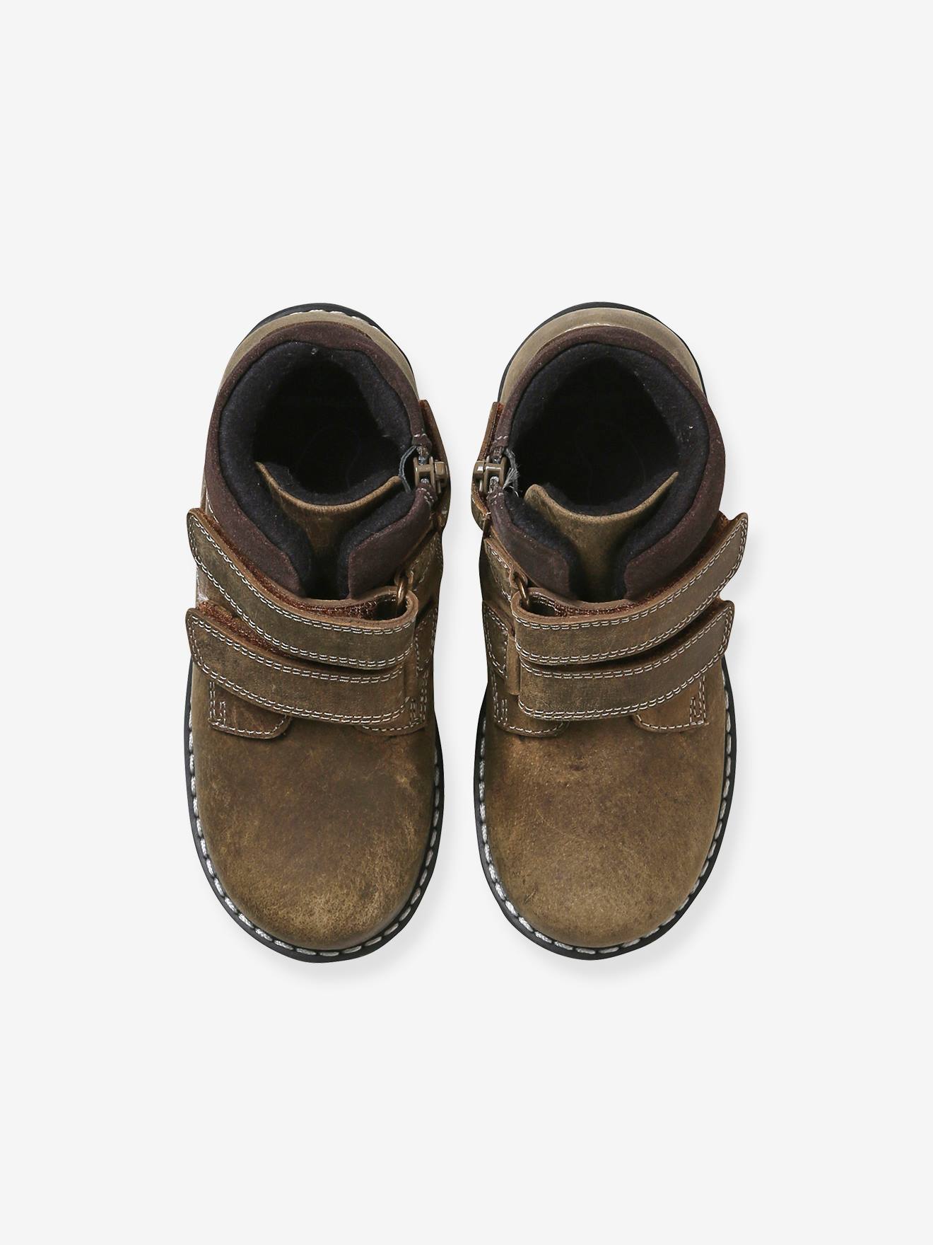 Vertbaudet Warme Kinder Klett-Boots mit Anziehtrick - khaki