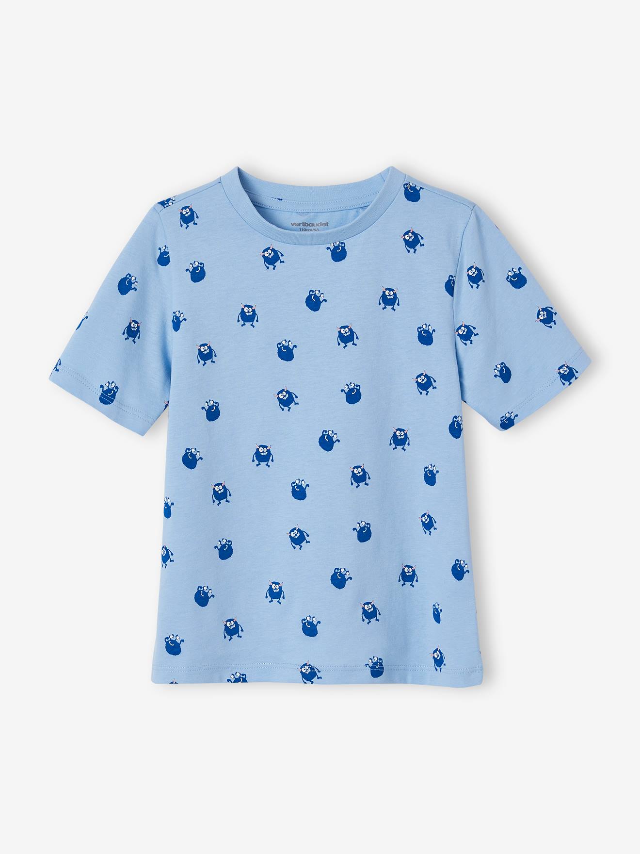 Pyjashort maille nid d'abeille imprimé monstres garçon bleu ciel