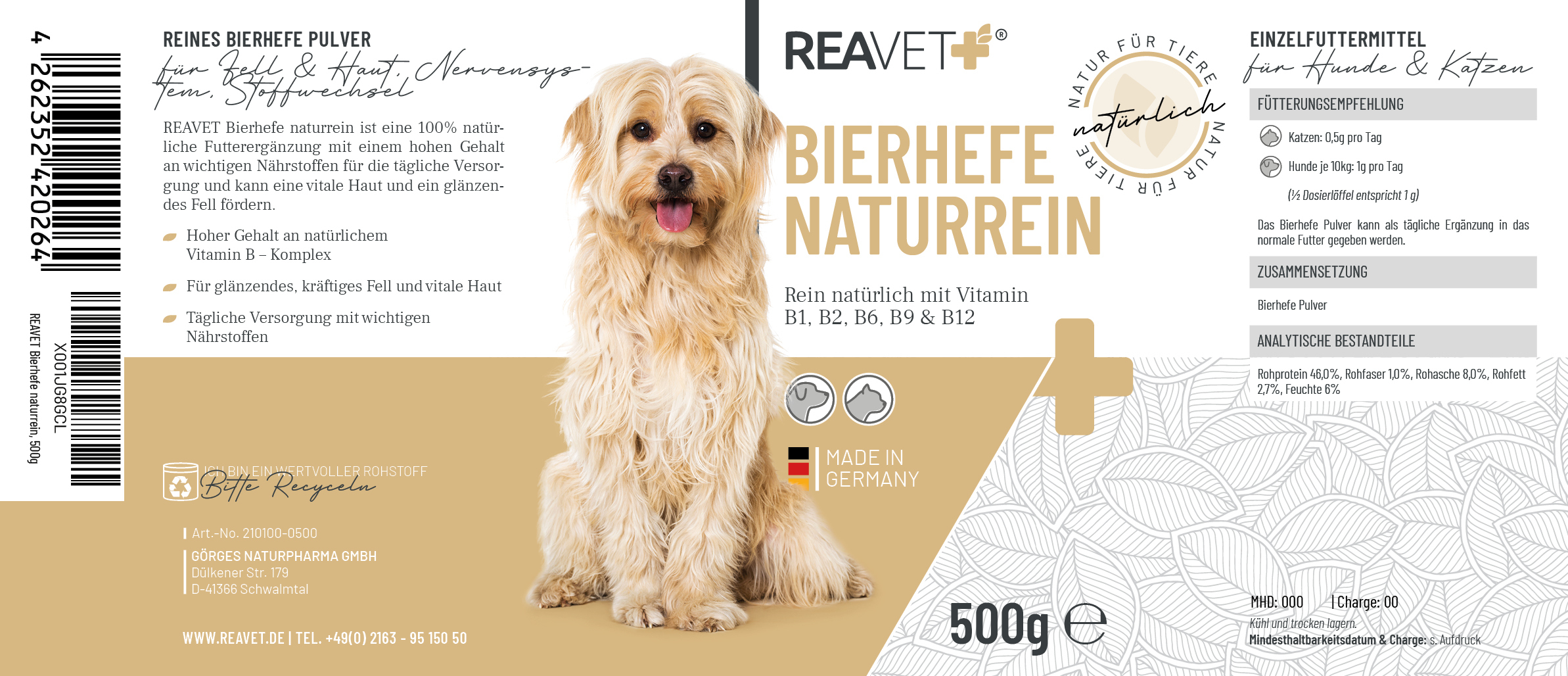 REAVET Ergänzungsfutter & Aufzucht REAVET Bierhefe Pulver 500g