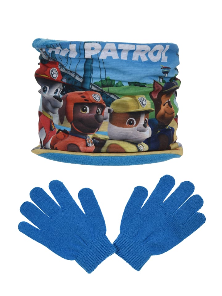 Paw Patrol 2tlg. Set: Schal und Handschuhe Chase Marshall Rubble in Blau günstig kaufen onesize