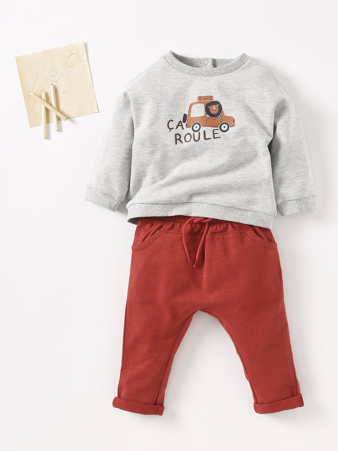 Pantalon molleton bébé garçon uni BASICS beige sable