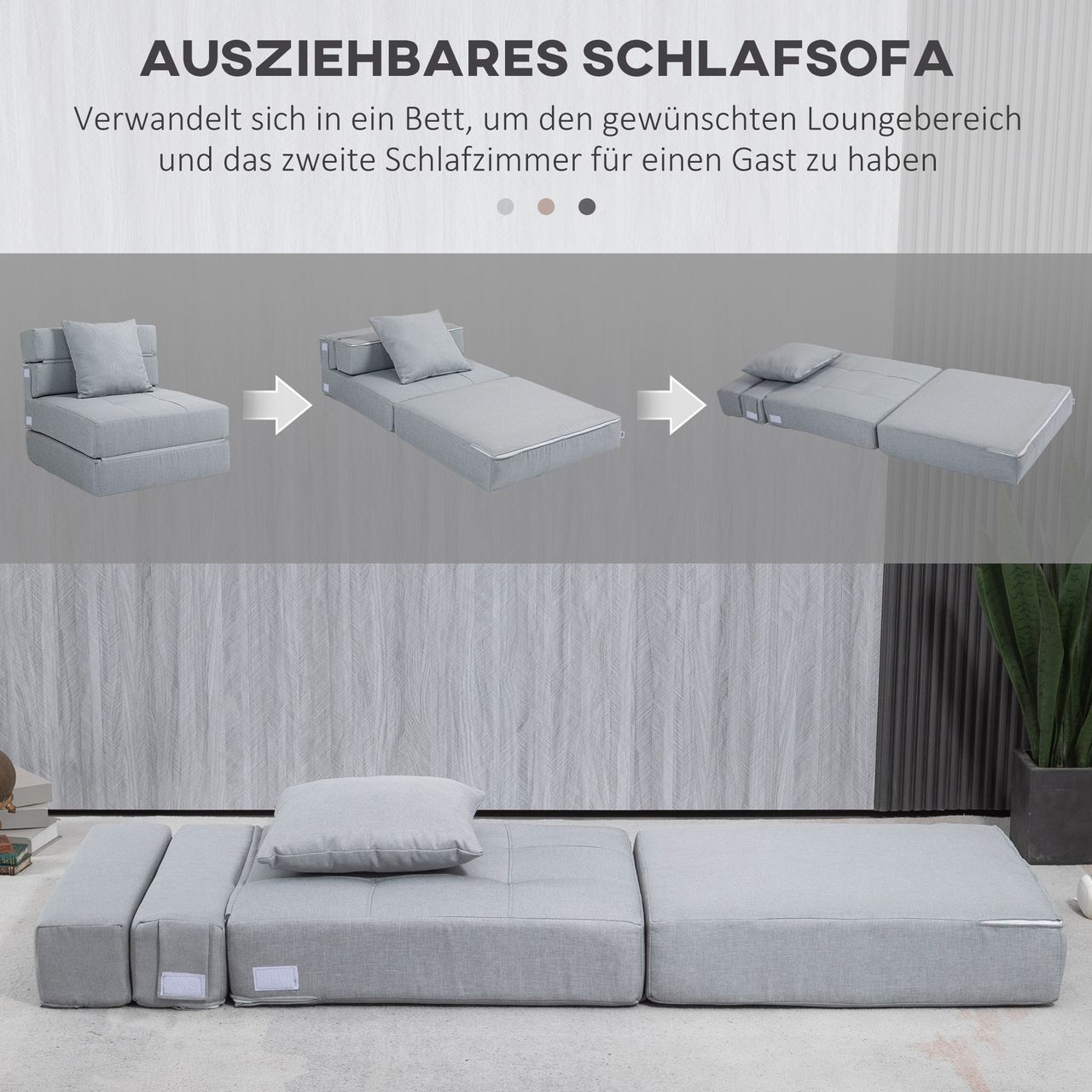 HOMCOM Schlafsessel Schlafsofa Sofabett Einzelsofa mit Waschbarem Kissen Grau