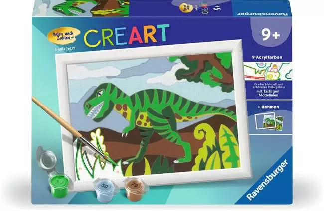 CreArt Hungriger Dinosaurier - Malen nach Zahlen für Kinder ab 9 Jahren