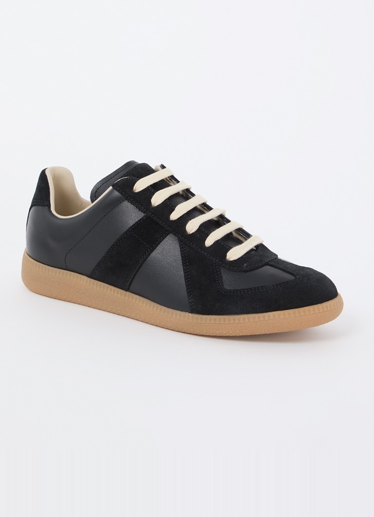 Zapatillas Maison Margiela Replică din piele cu șnur și detalii din piele verde pe față