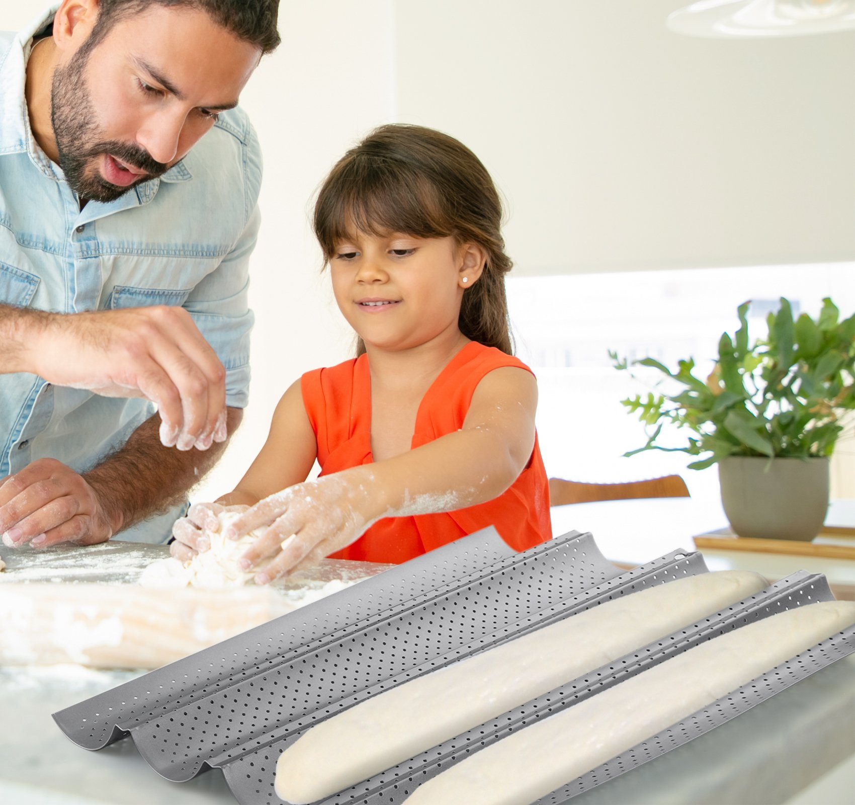 Homewit Baguetteblech 37,8 x 32 x 3 cm Brot Backform, 4 Brotrillen, Kohlenstoffstahl, (1-St., Bestehend aus Kohlenstoffstahl und Antihaftbeschichtung), Korrosions- und Rostschutz, Langzeitanwendung