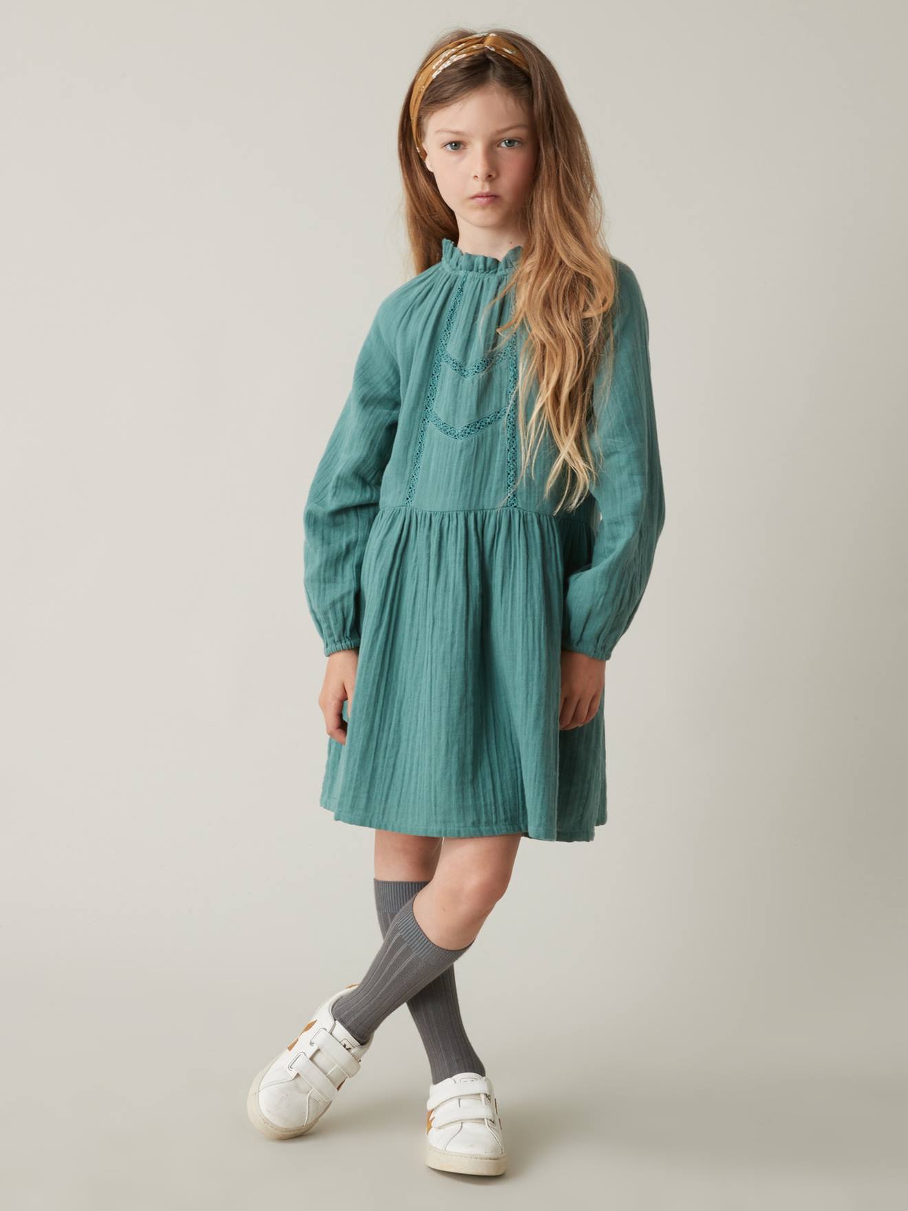 Robe en gaze de coton col montant fille CYRILLUS marron