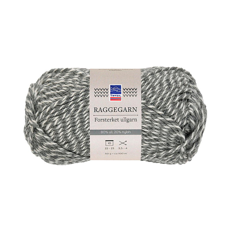 Trysil Raggegarn klassisk 80% ull, grå/natur
