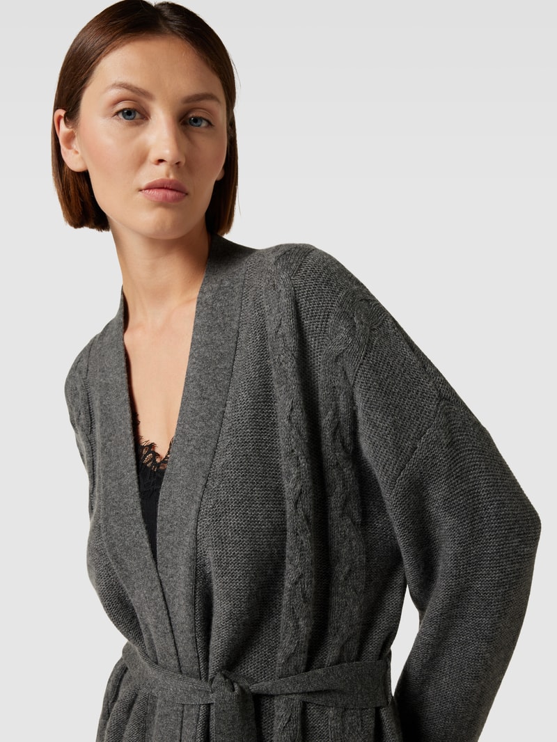 Longcardigan mit Bindegürtel in mittelgrau