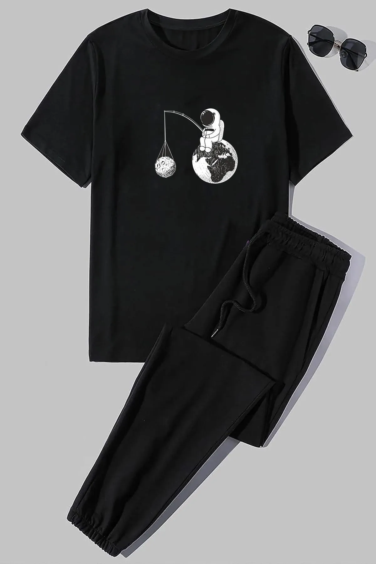 uyguntarz  Zweiteiliges Unisex-Trainingsanzug-Set mit Weltraum-Print