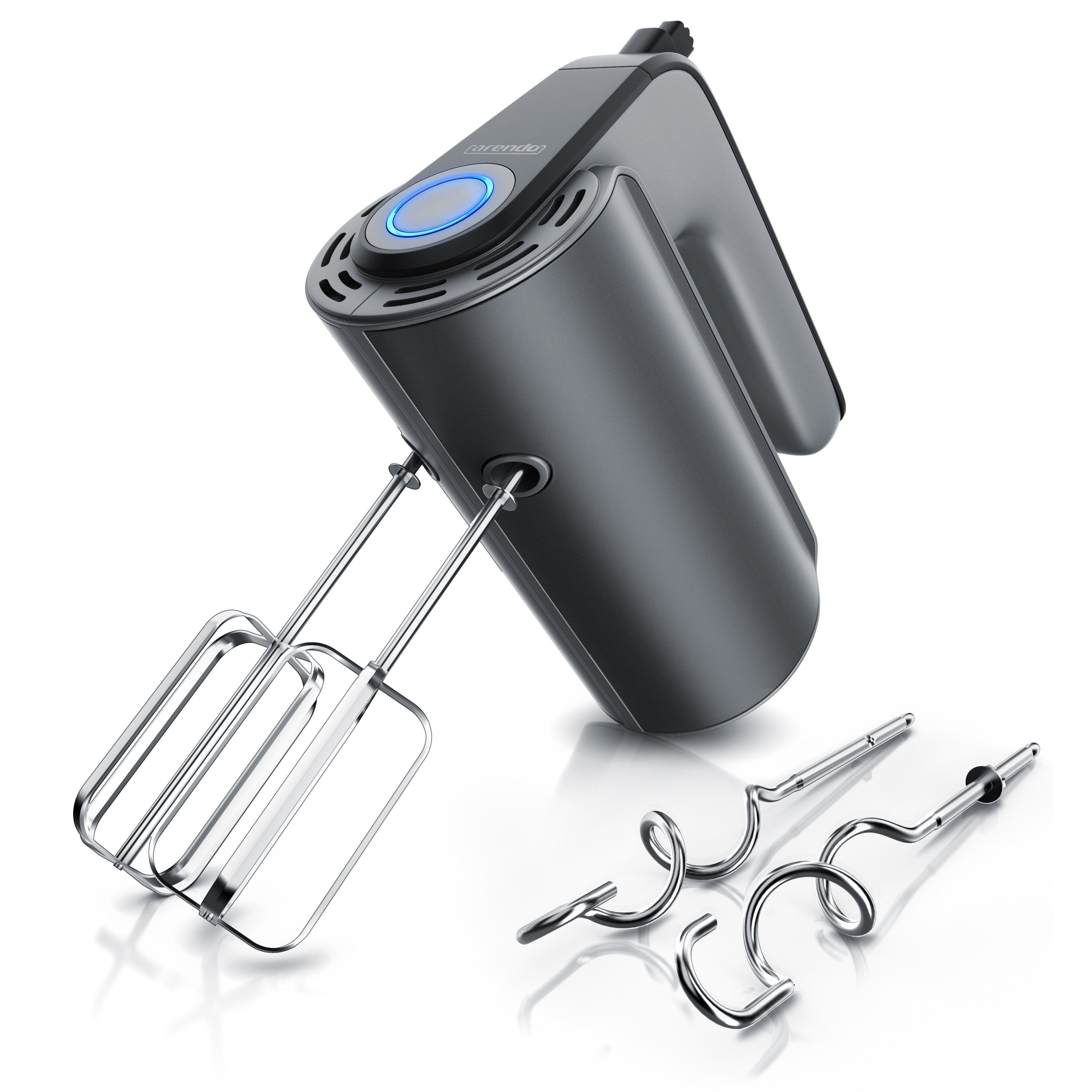 Arendo Handmixer, 350 W, aus Edelstahl mit Turbostaste, Handrührer inkl. 2 Quirle & 2 Knethaken