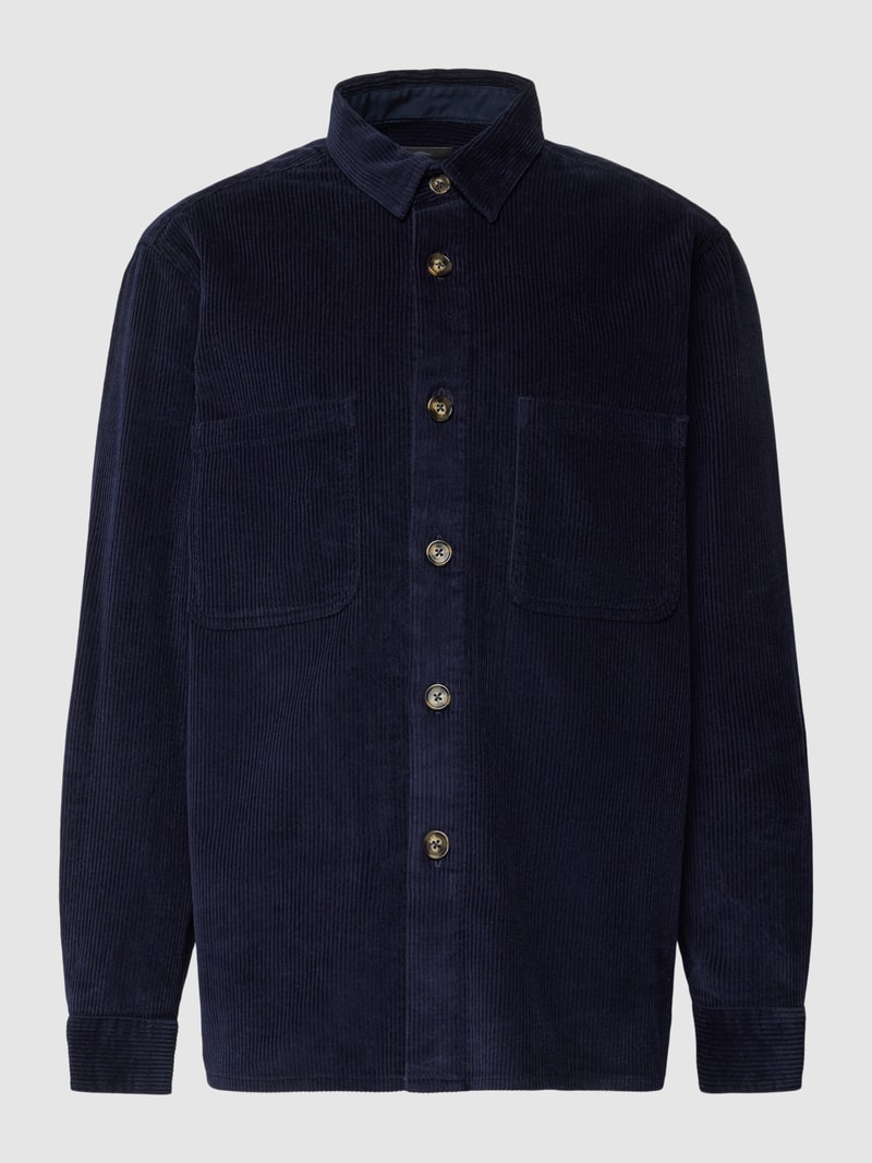 Overshirt aus Cord mit Umlegekragen in marineblau