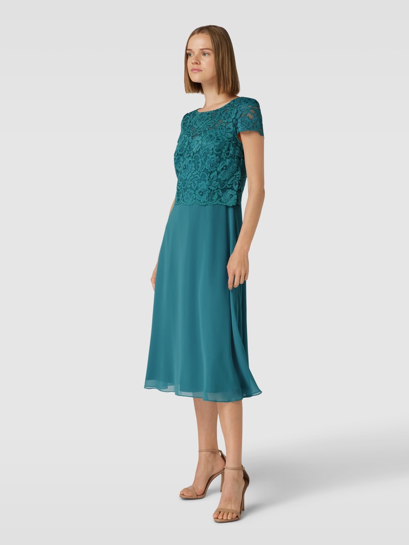 Cocktailkleid mit Zierbesatz in smaragdgrün meliert
