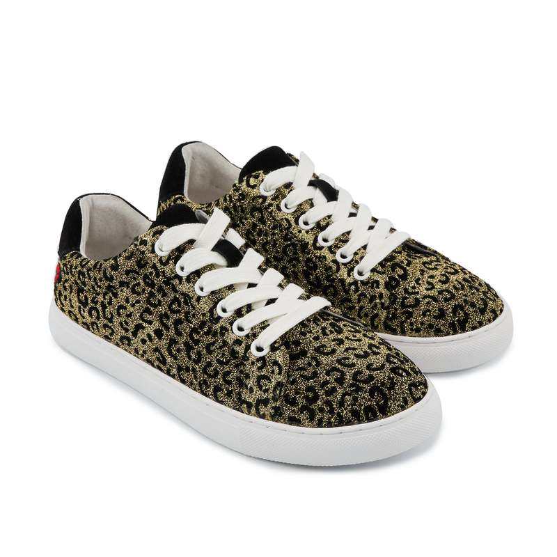 Baskets en cuir Simone glitter leopard or