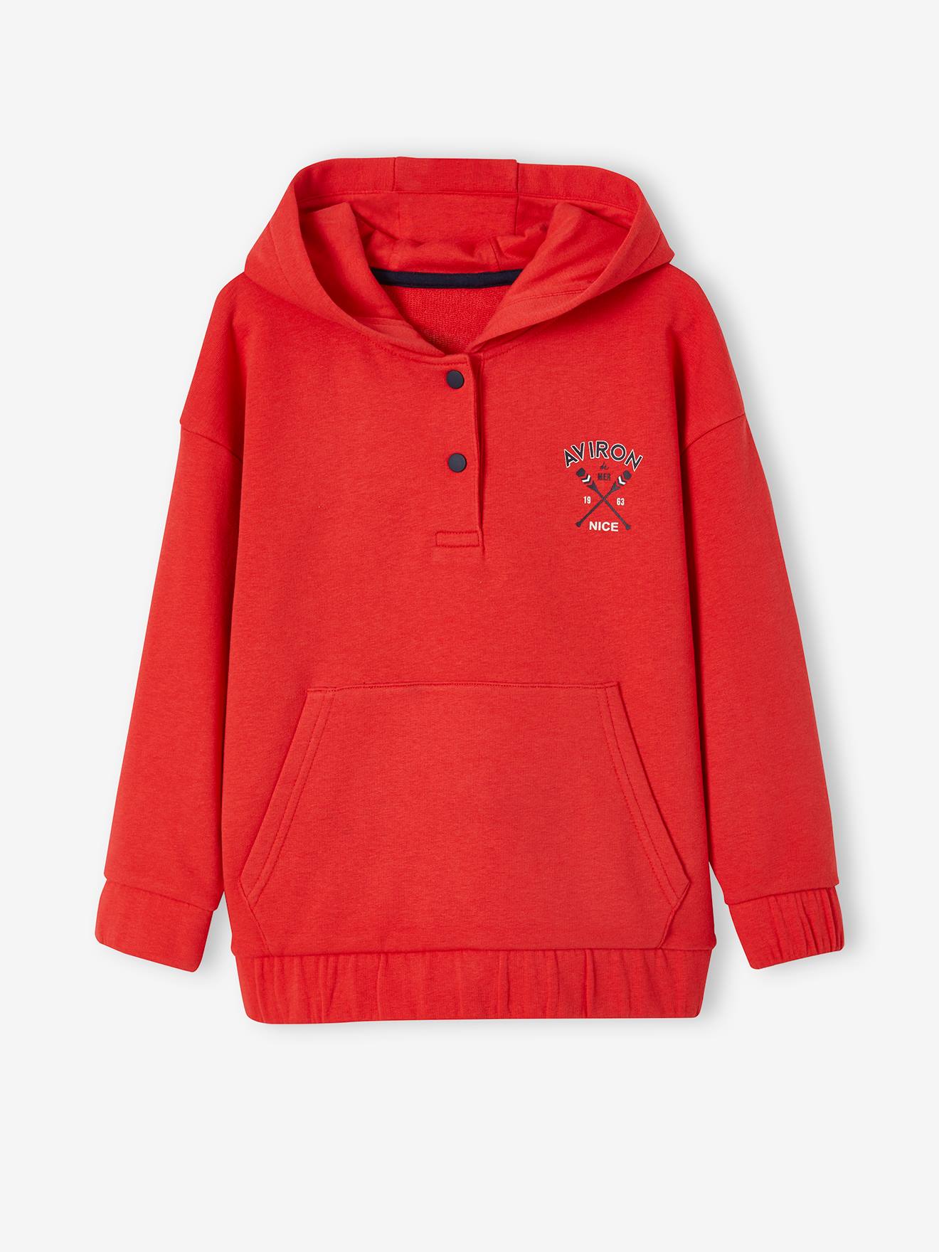 Sweat à capuche garçon motif aviron rouge