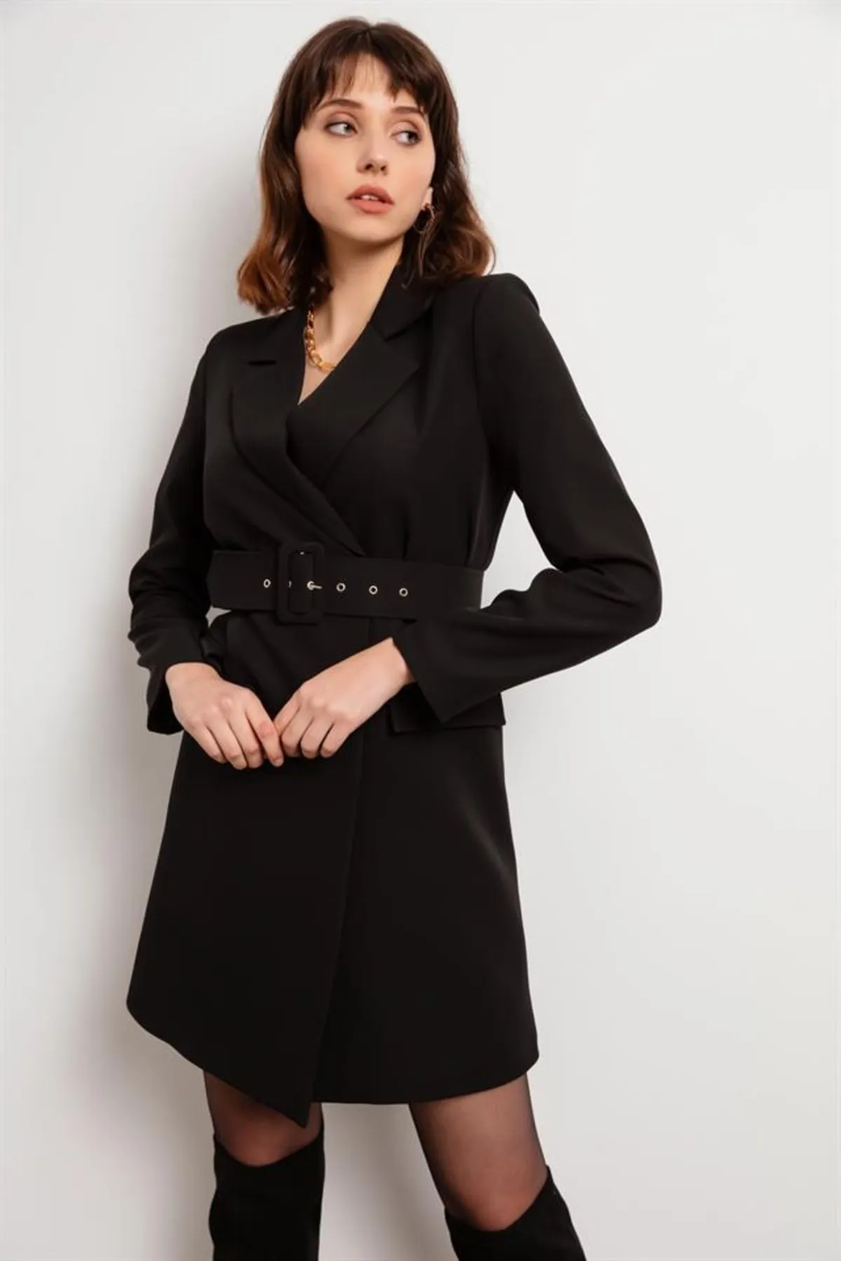 Lafaba  Schwarzes Jackenkleid für Damen mit Gürtel