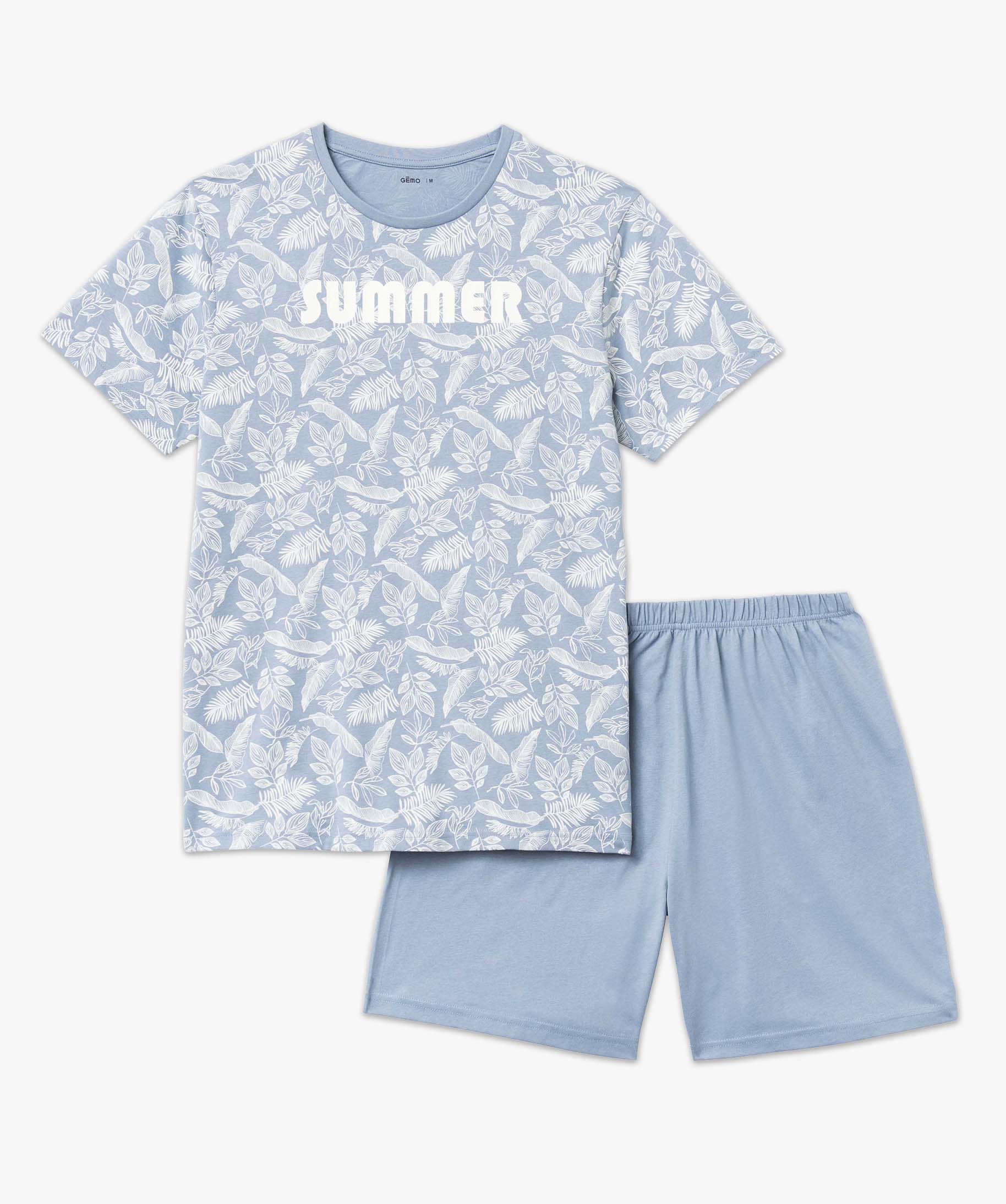 Pyjashort dépareillé imprimé feuillage homme bleu | GEMO