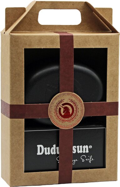unicorn Geschenk-Set Seifendose samtschwarz & Dudu-Osun Classic Körperpflegeset