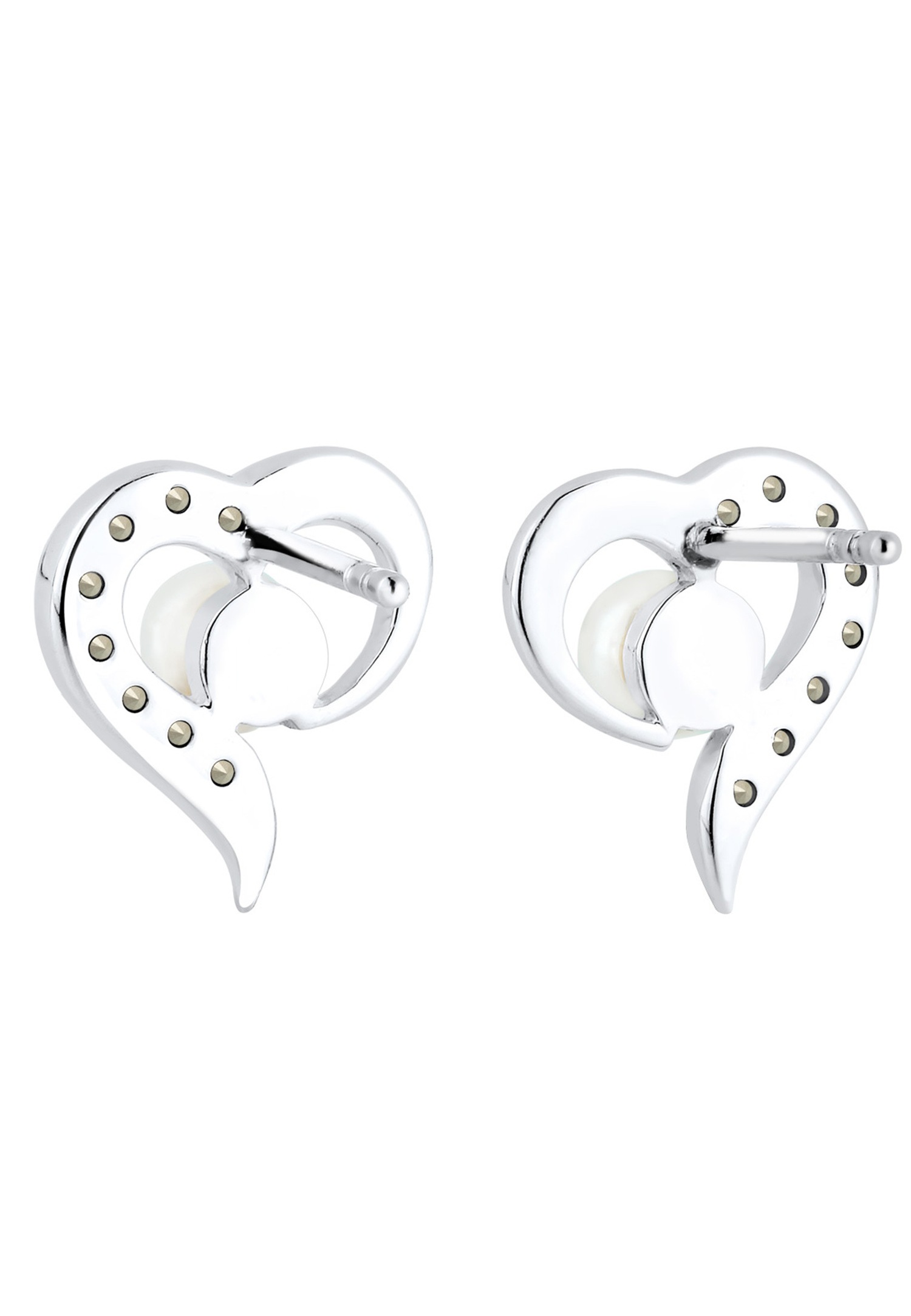 Elli női elegáns szívmintás édesvízi tenyésztett gyöngyök 925 sterling ezüst kristályokkal