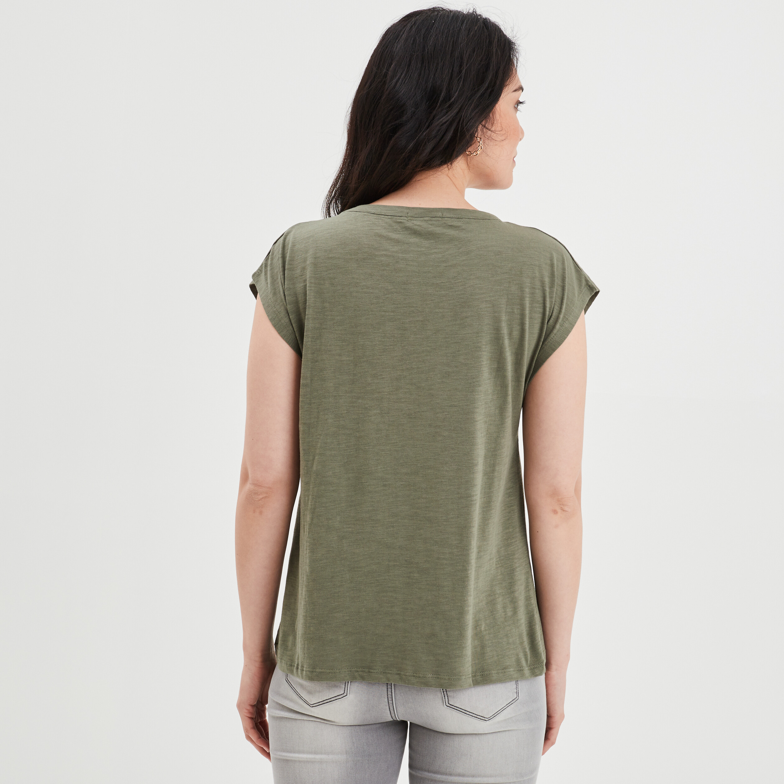 T-shirt droit manches courtes Creeks vert kaki femme | La Halle