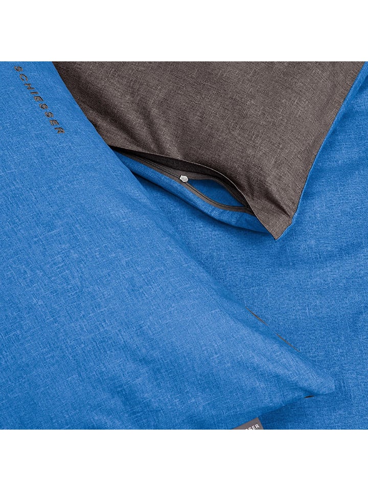 Schiesser Renforcé-Bettwäsche-Set in Blau/ Anthrazit günstig kaufen
