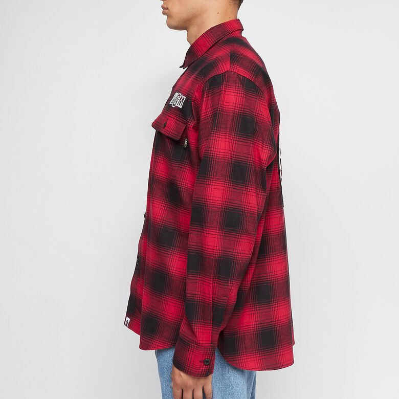 A Bathing Ape Check Shark Relaxed Fit Flannel Shirt red