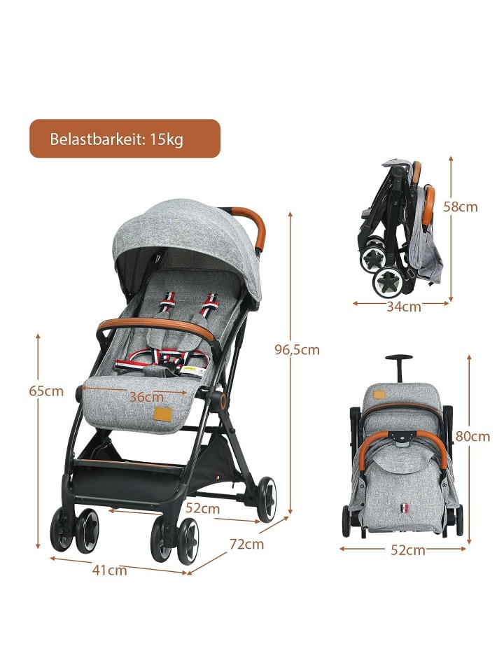 COSTWAY Kinderwagen in Grau günstig kaufen 70x40 cm