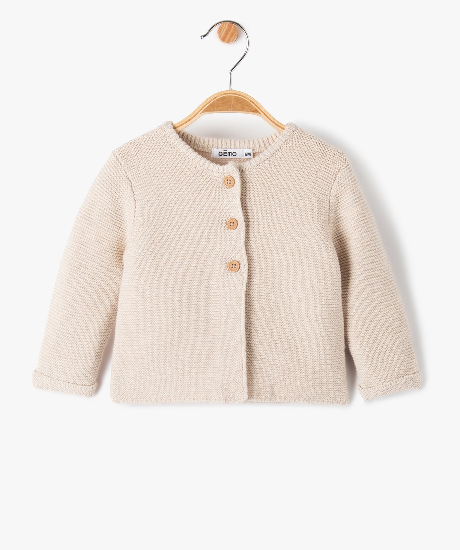 Gilet bébé à col rond en maille tricotée beige | GEMO