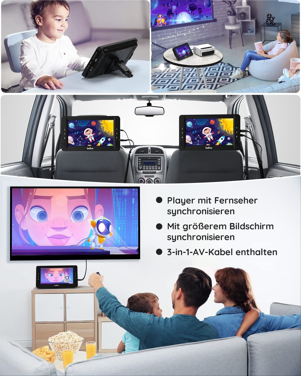 Boifun DVD Player Auto 2 Bildschirme 10,5