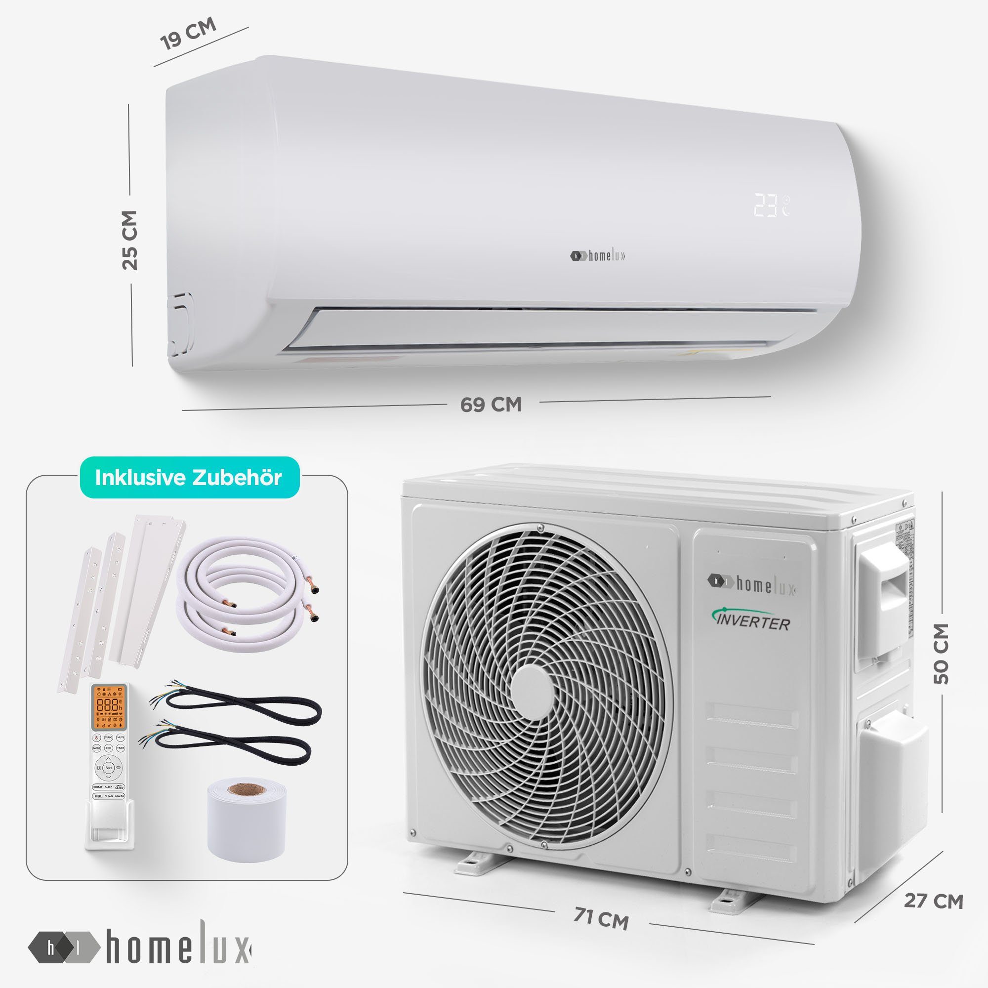 Homelux Split-Klimagerät ACS, mit WiFi/App Funktion, Kühlen A++/ Heizen A+ 9000 BTU/h (2.600 Watt)