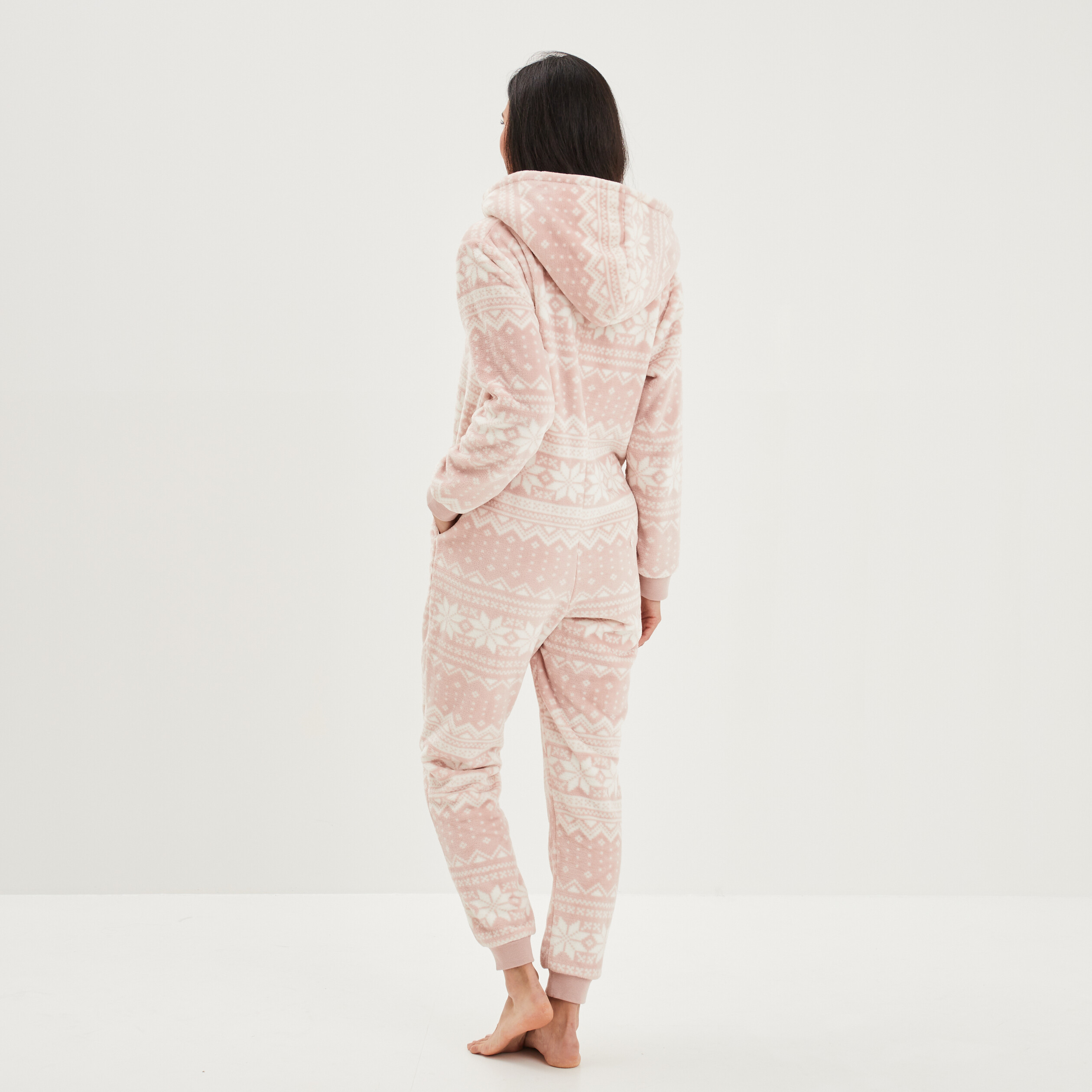 Combinaison pyjama pilou à capuche rose femme | La Halle