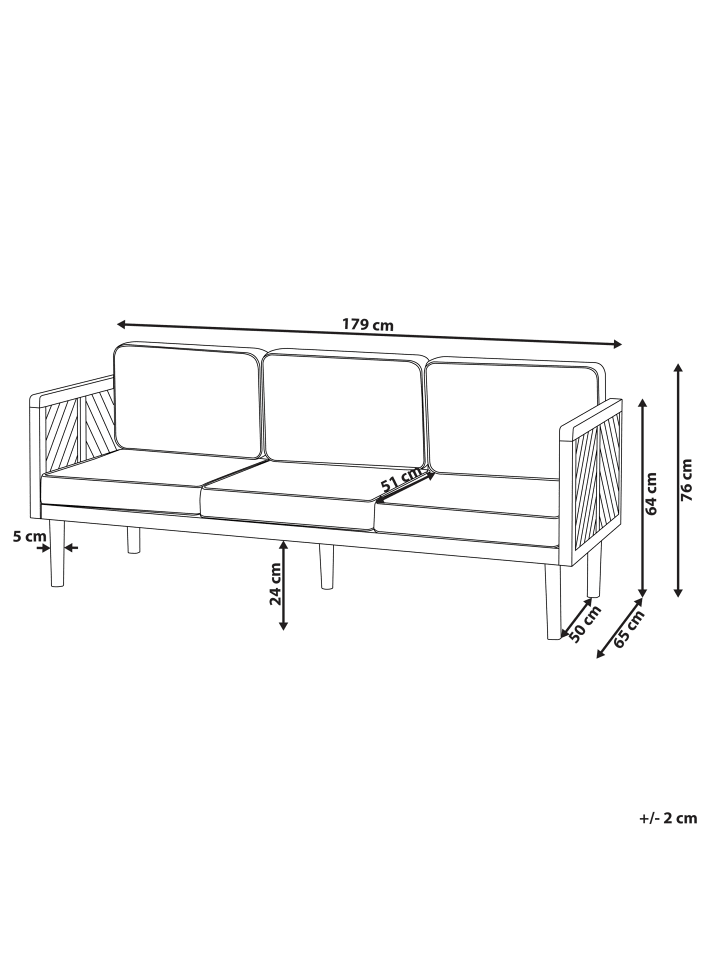 Beliani Gartensofa BARATTI in Heller Holzfarbton/Beige - (W) 179 x (H) 76 x (L) 65 cm günstig kaufen onesize
