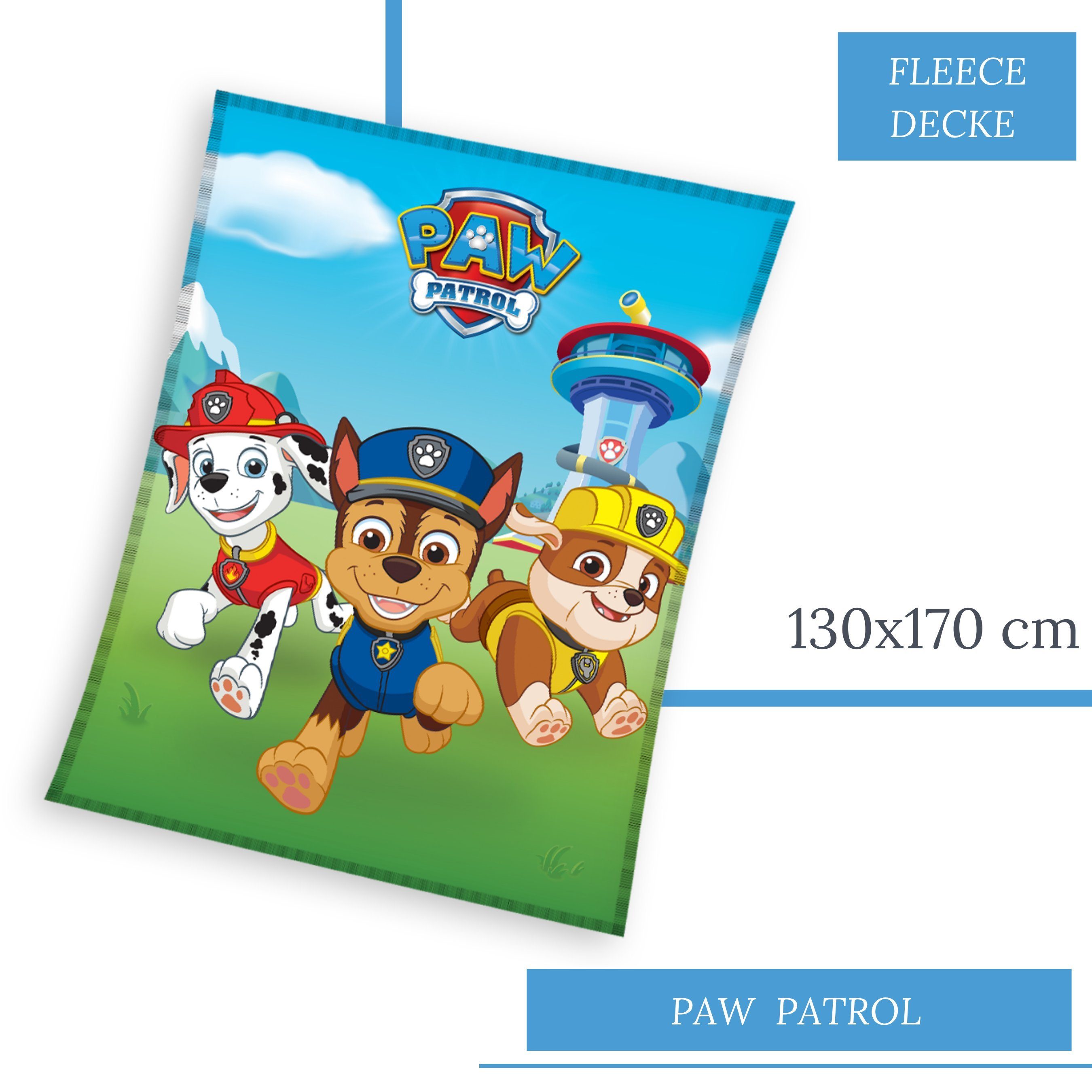 Kinderdecke Paw Patrol 130x170 cm, weich und kuschelig, passend zur Bettwäsche, MTOnlinehandel, Sofadecke Überwurf Plaid für Mädchen und Jungen