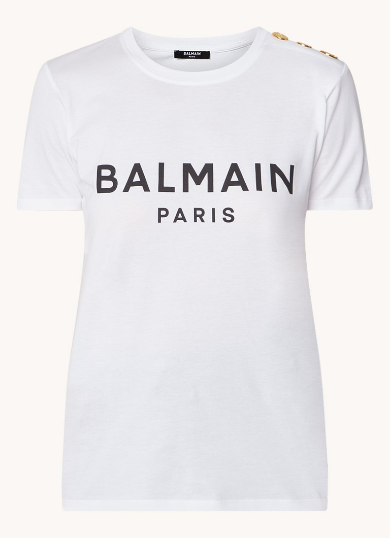 Balmain  T-shirt met logoprint en sierknopen