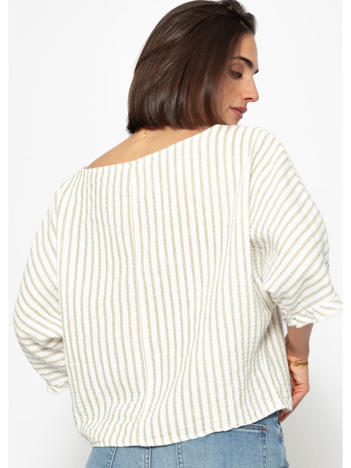 SASSYCLASSY Gestreiftes Oversize Musselin Shirt in Offwhite günstig kaufen