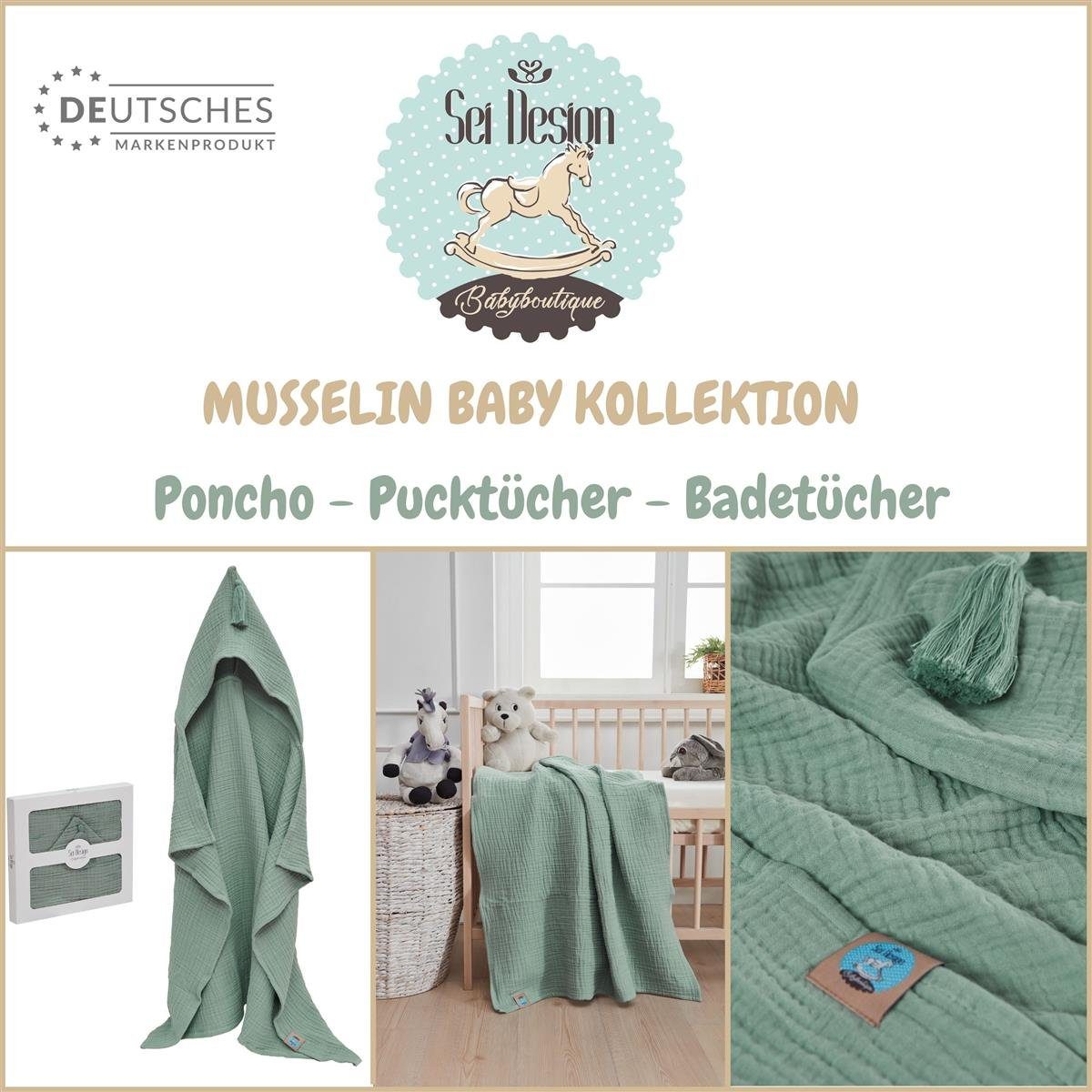 SEI Design Kapuzenhandtuch BIO Baby-Badeponcho 75x100 cm, Musselin (1-St), Musselin 4-lagig - 100% BIO Baumwolle