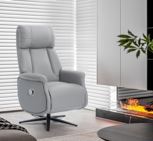 Happy Home Happy Home Relaxsessel mit Liegefunktion Lederoptik & schwarze Füße hellgrau