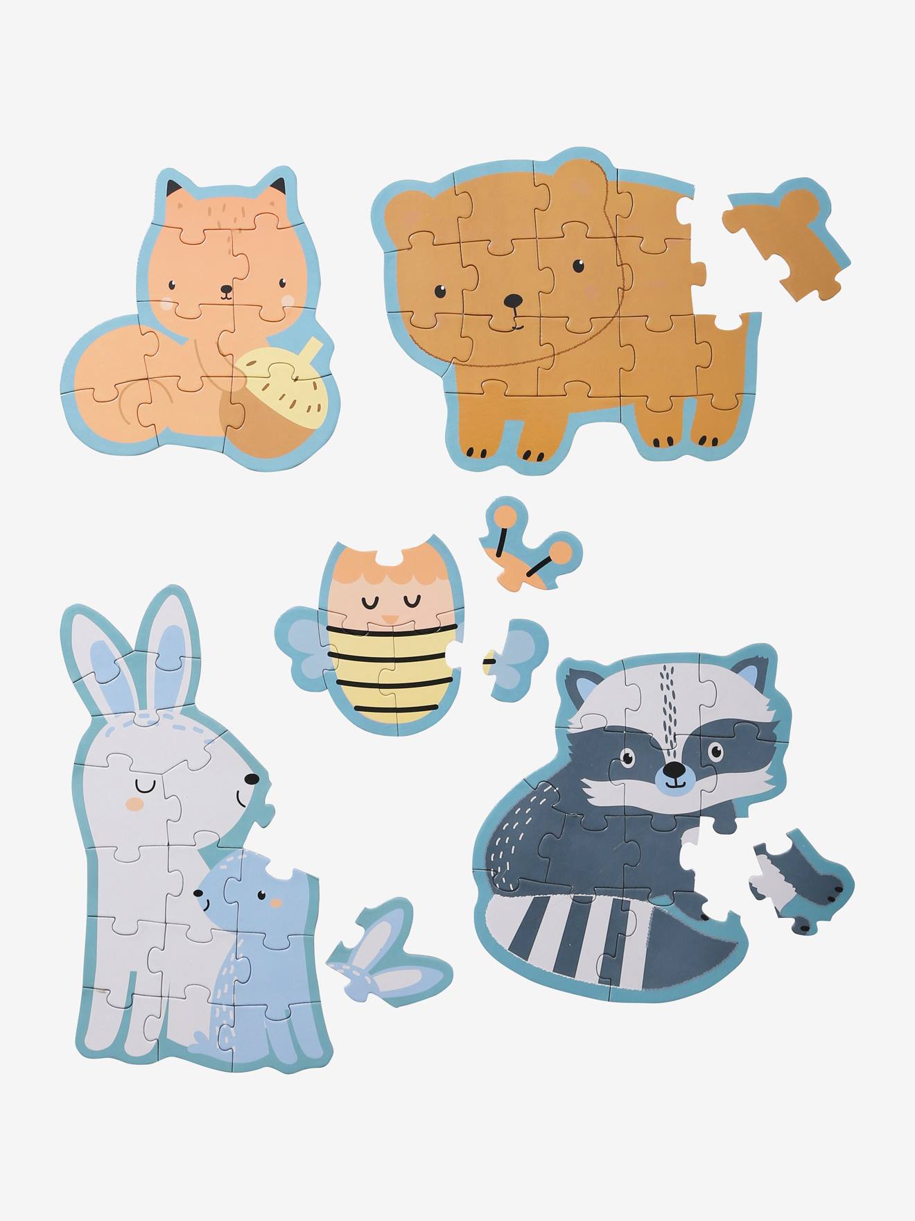 5 puzzles évolutifs 6 à 12 pièces en carton Les amis de la Forêt beige