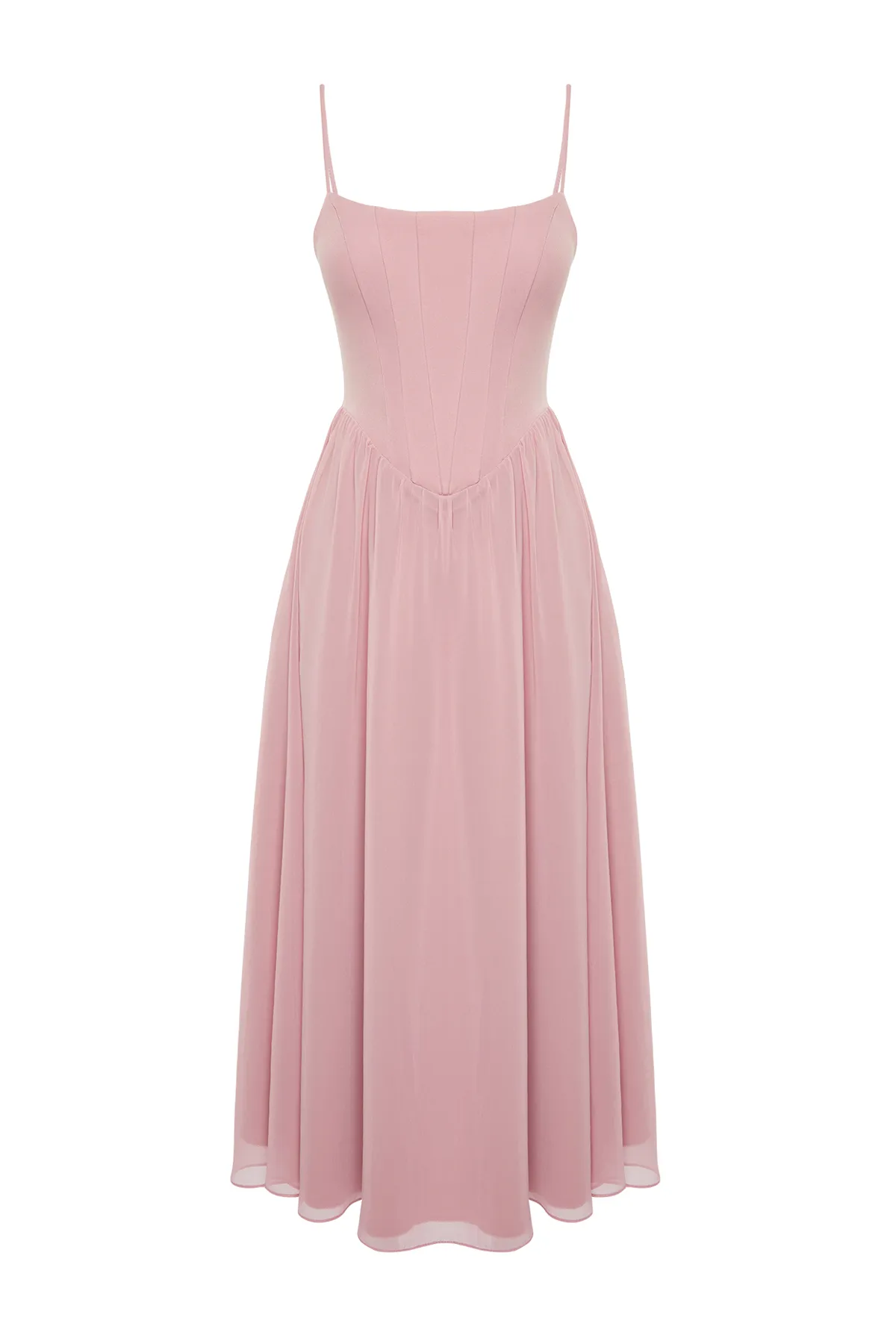 Trendyol Collection  Dusty Rose Taillenöffnung/Skater-gefüttertes Korsett, detailliertes, elegantes Abendkleid aus Tüll