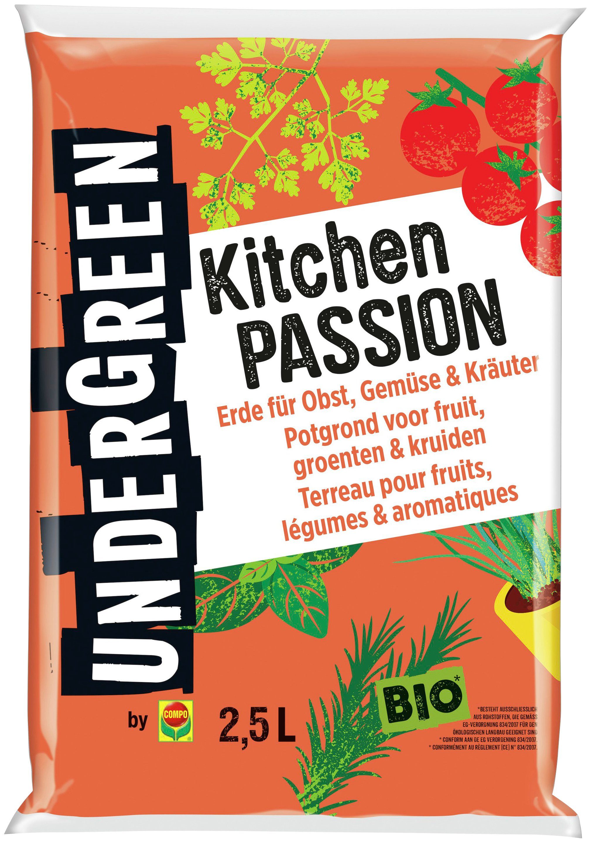 Compo Spezialerde UNDERGREEN Kitchen Passion, für Obst, Gemüse & Kräuter, 2,5 Liter