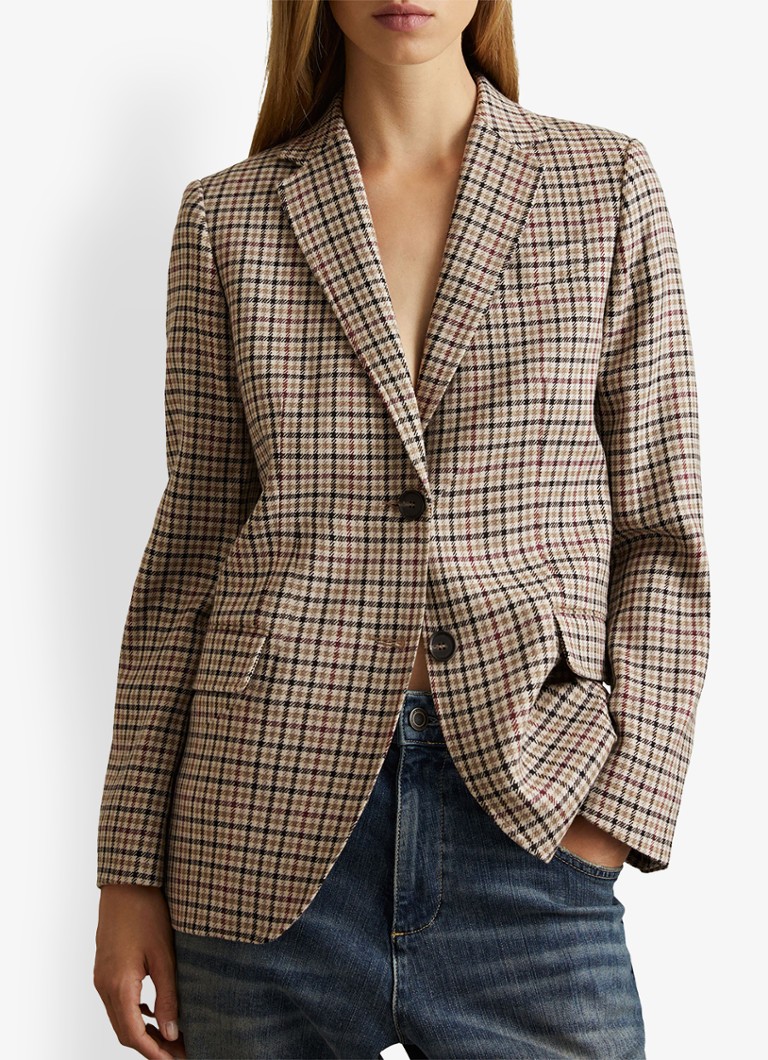 Reiss Dora blazer in wool blend with houndstooth design
