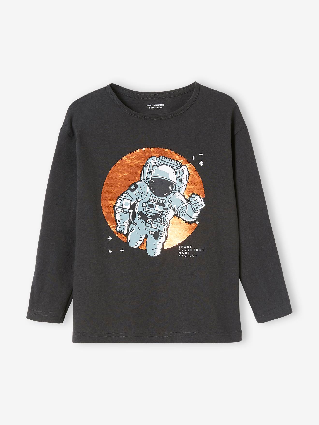 T-shirt à sequins réversibles garçon gris chiné