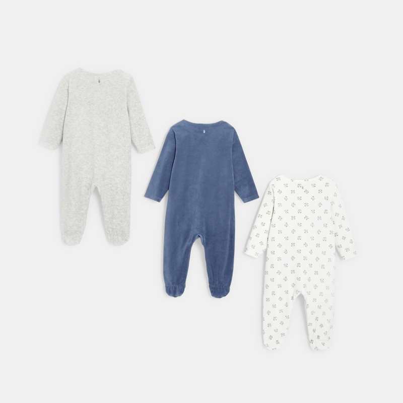 Dors-bien velours (lot de 3) bleu naissance
