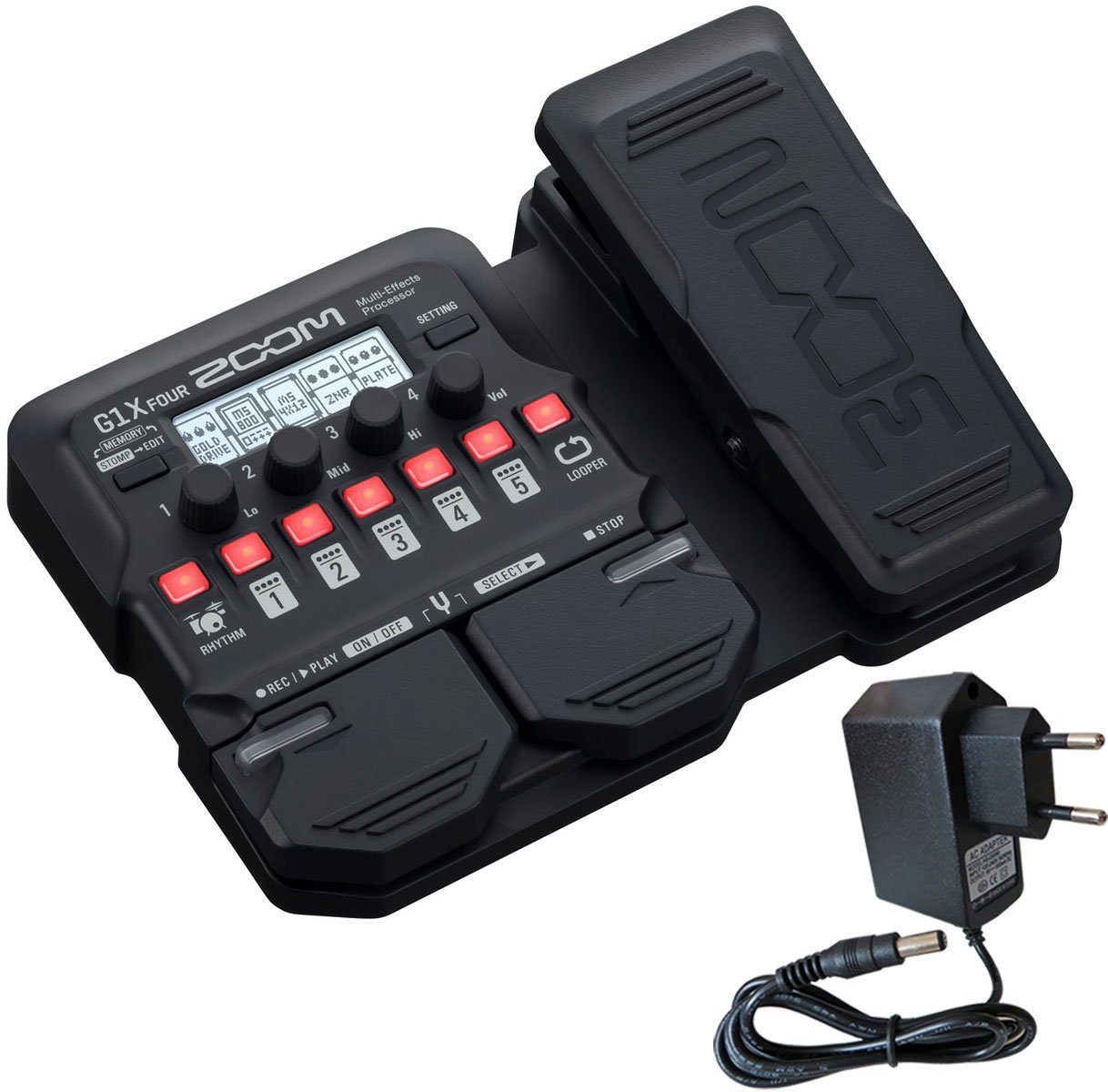 Zoom Audio E-Gitarre G1X FOUR, Multi-Effektgerät, mit Netzteil