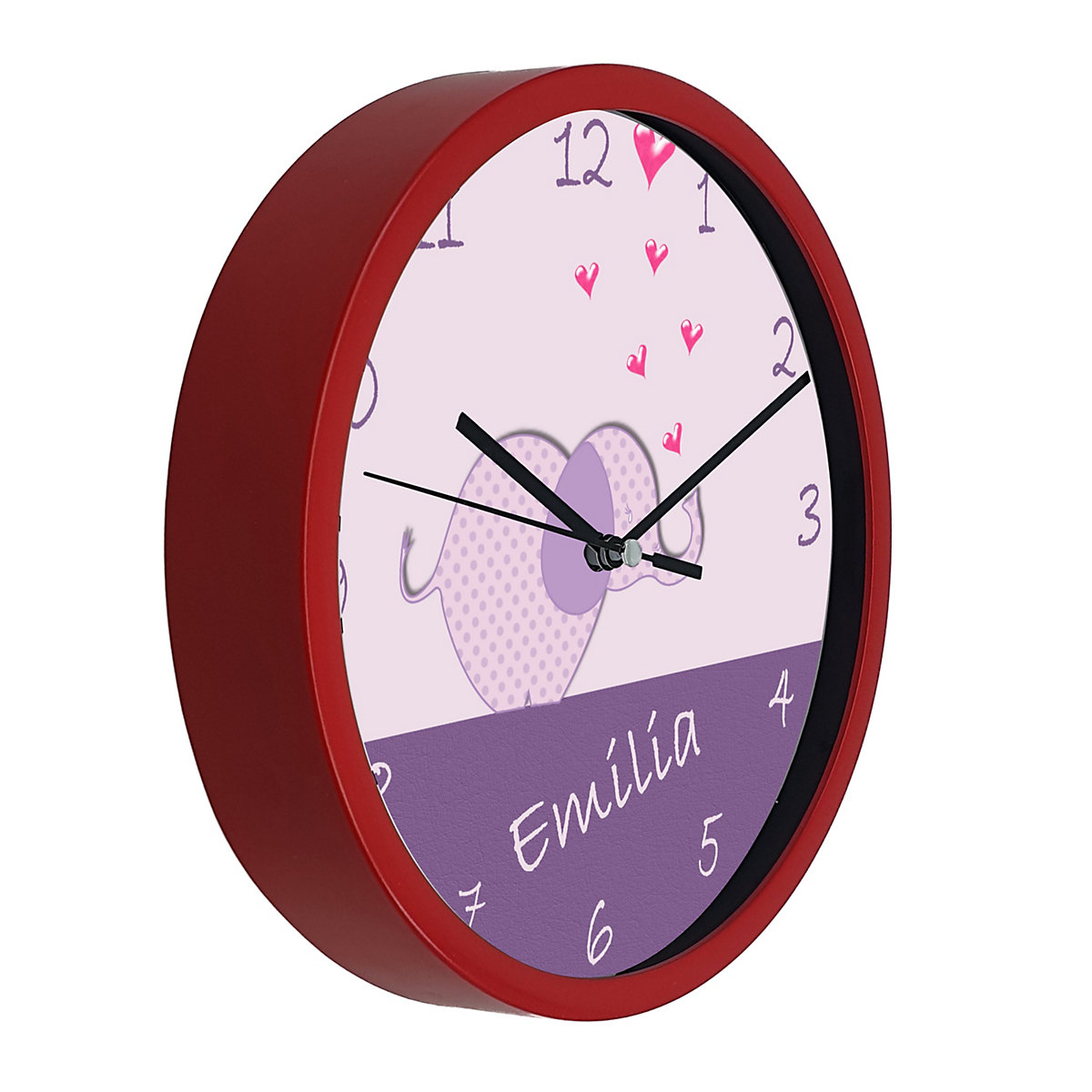 Kinder Wanduhr personalisiert mit Name Elefant lila