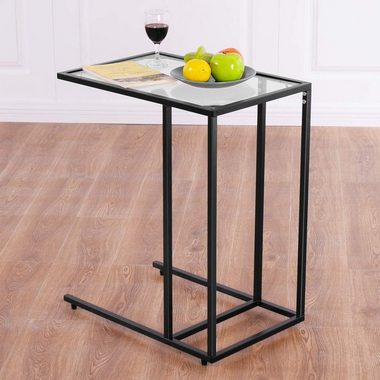 COSTWAY Beistelltisch, Laptoptisch fürs Bett, aus Glas 55,5 x 35 x 65 cm