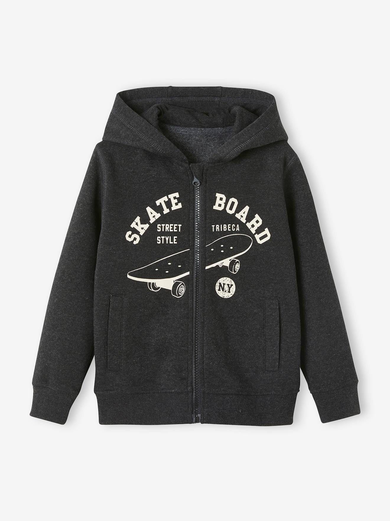 Sweat zippé à capuche Basics garçon motif graphique ocre