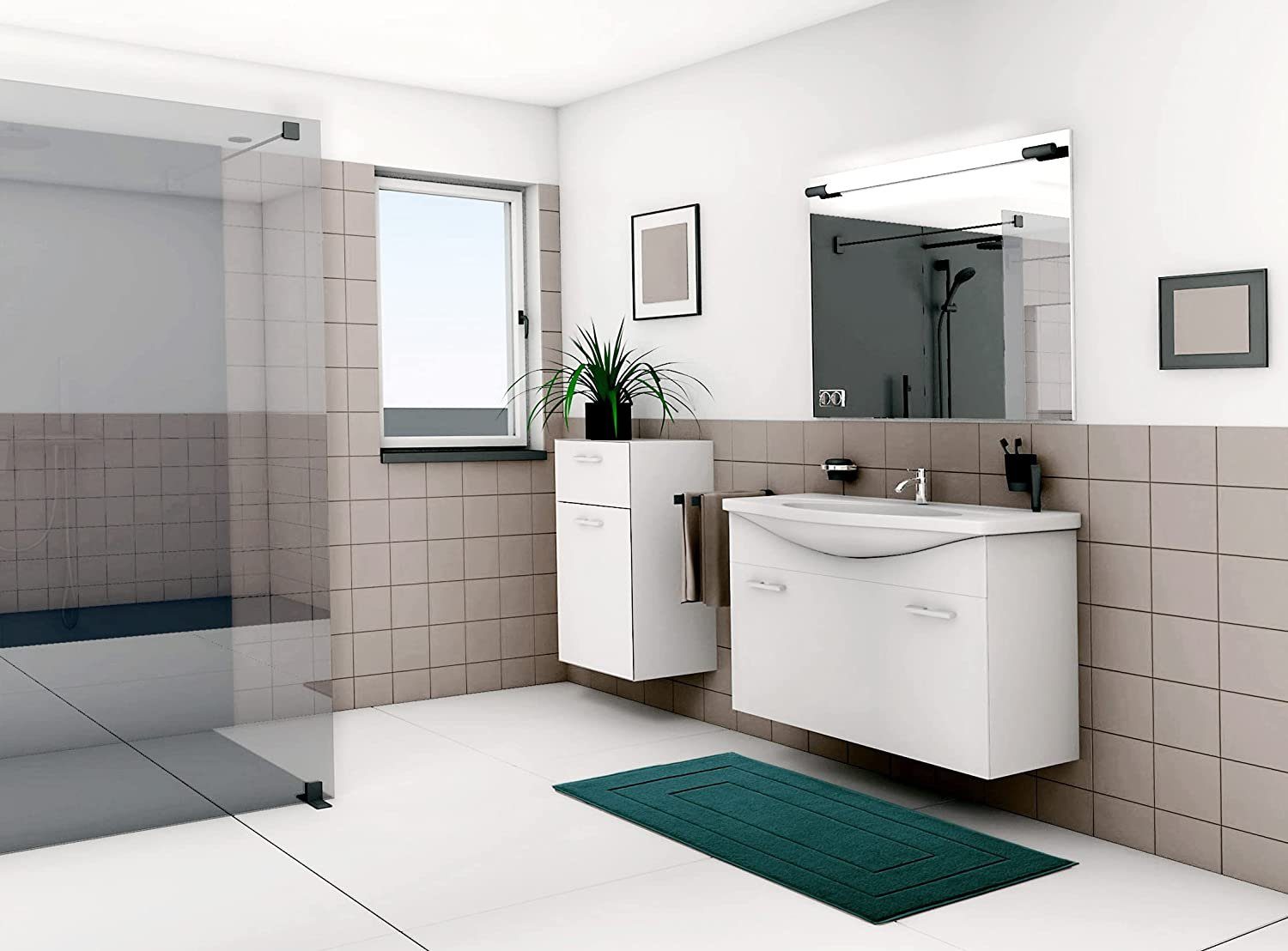 Badematte London Lashuma, Höhe 5 mm, schnell trocknend, Frottee, rechteckig, Dunkel grüner Badläufer Frottee 50x80 cm